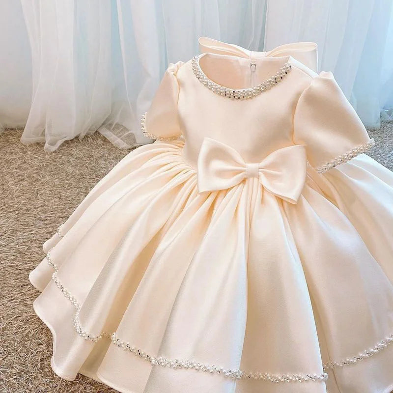 Champagne Kids Girls Tulle Dress Sequin Flower Girl Wedding Gowns Toddler Princess Party Dress for Baptism Christmas Performance
