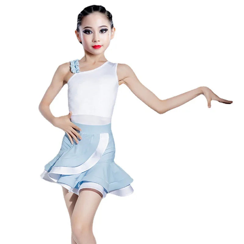 Professional Latin Dance Dress for Girls Kids Ballroom Dancewear Green Performance Costume Children Samba Rumba Salsa Vestidos