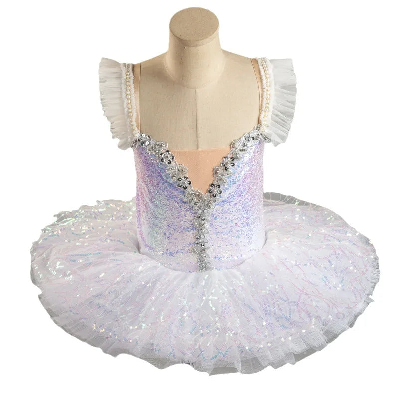 Professional Ballet Tutu Dress Kids Sweet 3D Mesh Skirted Leotard Children Gymnastics Practice Wear Stage Performance Outfits