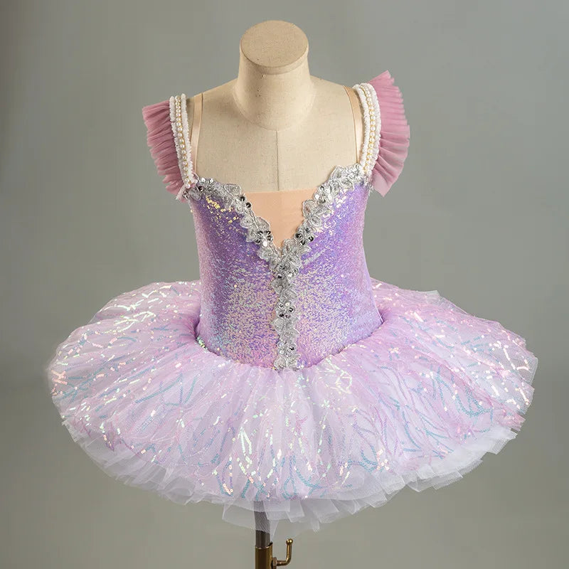 Professional Ballet Tutu Dress Kids Sweet 3D Mesh Skirted Leotard Children Gymnastics Practice Wear Stage Performance Outfits