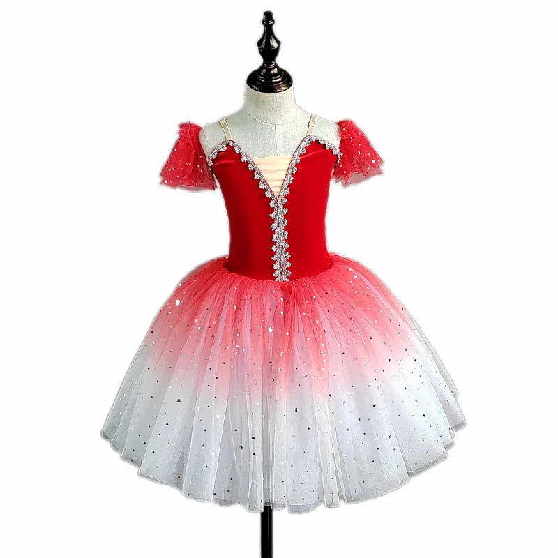 Sequin Girls Ballet Tutu Dress Kids Gradient Ombre Long Tulle Skirt Children Princess Party Gown Stage Performance Dance Wear