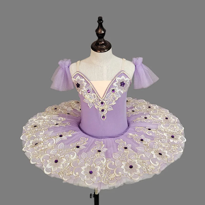 Professional Girls Ballet Dress Kids Short Sleeve Dance Leotard Children Gymnastics Tutu Skirt Student Examination Practice Wear