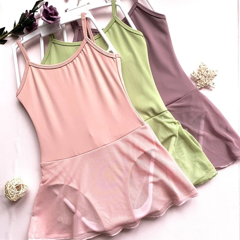 Kids Professional Gymnastics Leotard Girls Ballet Dance BodySuit Children Solid Color Exercise Wear Student Performance Outfits