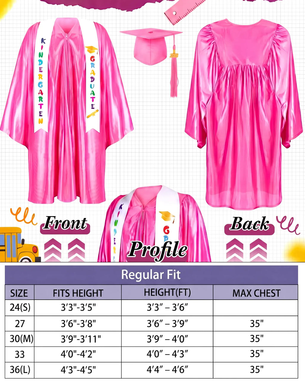 Kindergarten Graduation Cap and Gown Set for Class of 2026 Photoshoot, Satin Blink Gown