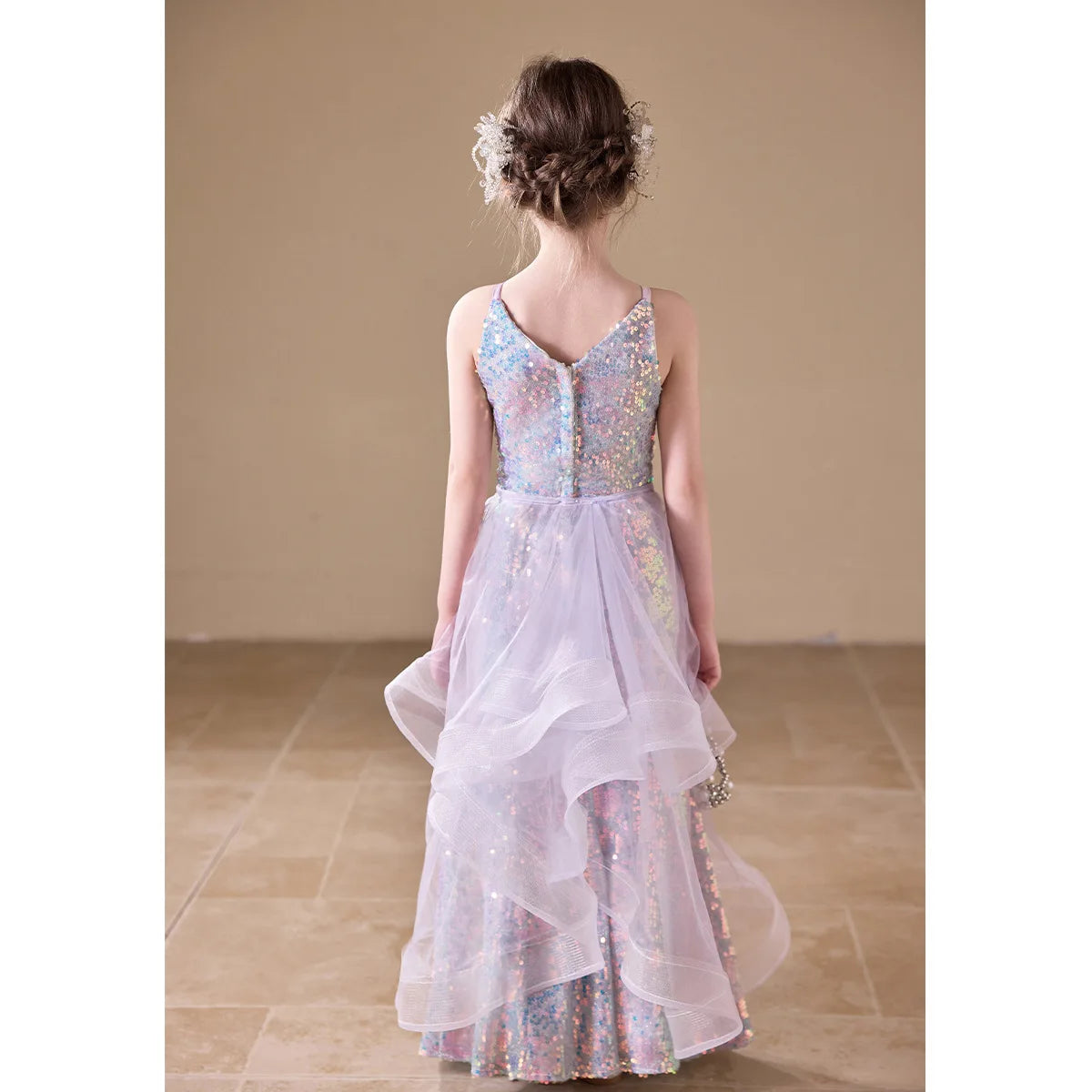 Sparkly Sequin Girls Mermaid Princess Dress Kids Luxury Birthday Party Gown Host Performance Wear for Catwalk Show Vestidos