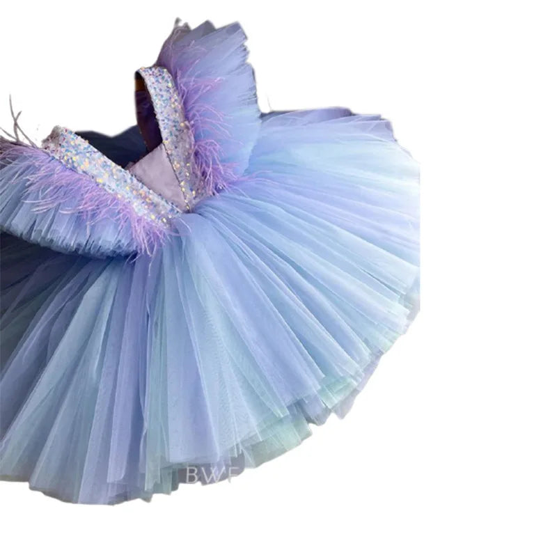 Girls Princess Dress Sequin Mesh Tulle Puffy Gown Kids Sweet Birthday Party Dress Baby 1st Birthday Performance Vestidos