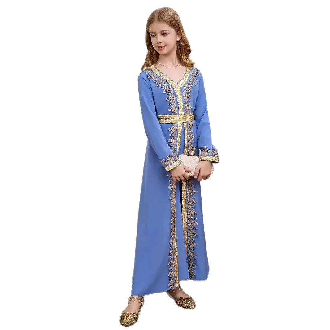 Elegant Lace Girls Princess Dress Long Sleeve Kids Minimalist Gown Child Fashion Birthday Party Dress for Wedding Show Vestidos