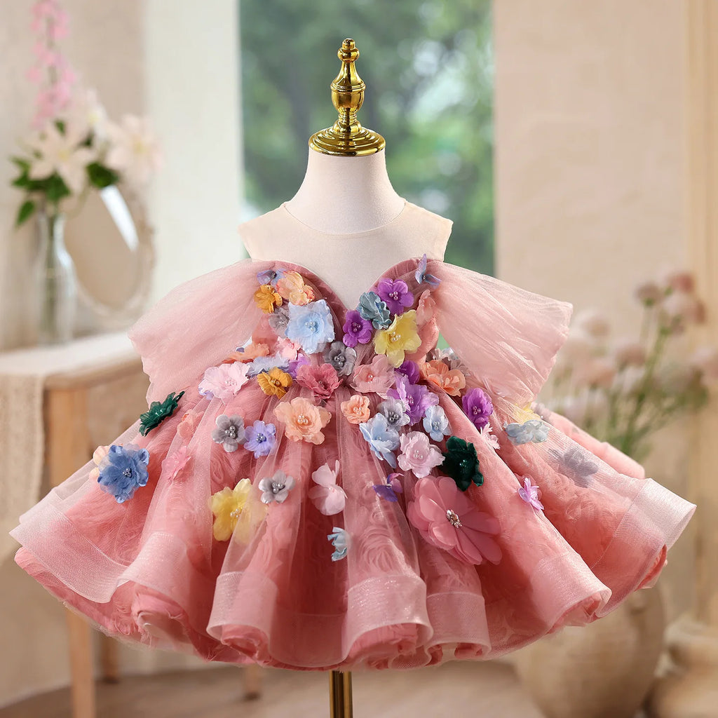 Elegant Flower Fairy Girls Princess Gown Kids Luxury Formal Birthday Party Dress Toddler Nature Style Performance Wear