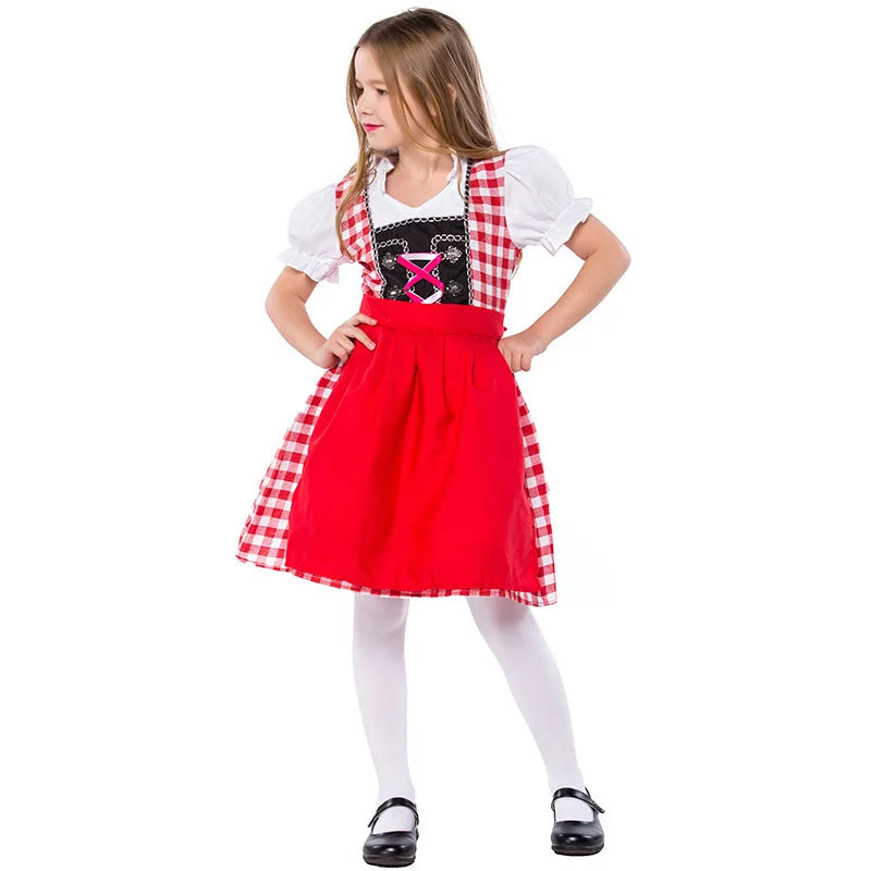 Girls German Oktoberfest Costume Kids Bavarian Dirndl Dress Children Beer Garden Maid Outfit Halloween Carnival Cosplay Party