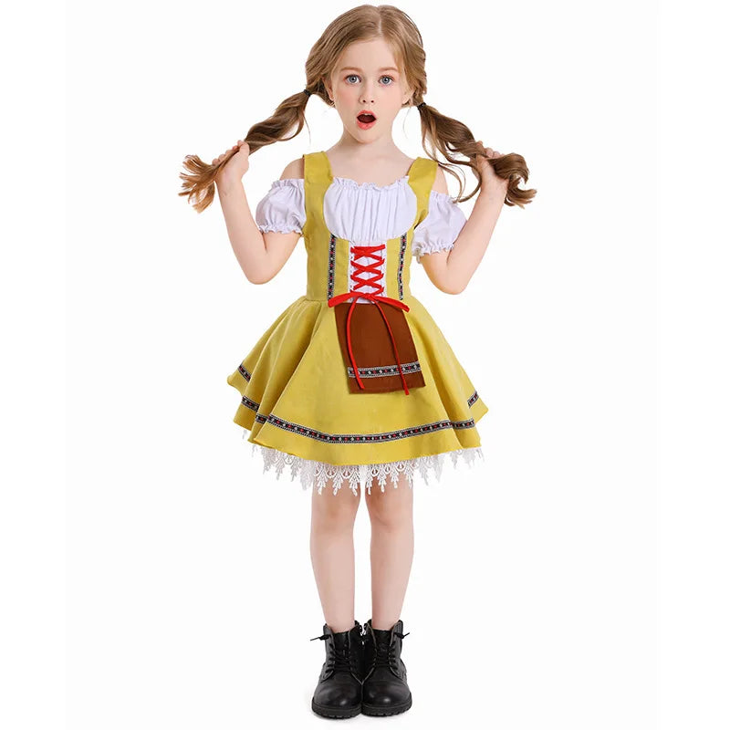 Multi-Color Girls German Oktoberfest Costume Kids Bavarian Dirndl Dress Children Beer Festival Maid Outfit Halloween Party Wear