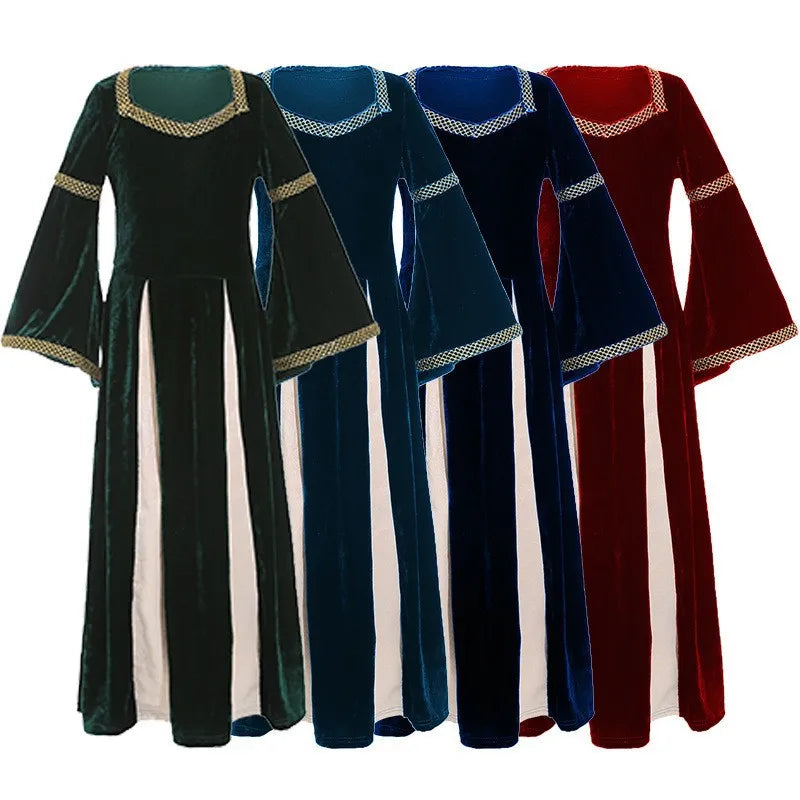Renaissance Medieval Girls Costume Kids Victorian Royal Court Dress Children Vintage Flare Sleeve Gown Stage Performance Outfits