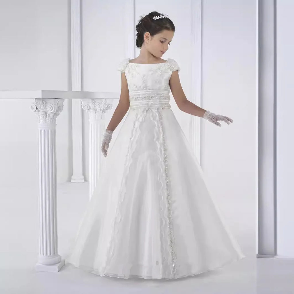 Luxury Puff Sleeve Girls Princess Dress Puffy Ball Gown Flower Girl Wedding Dress Elegant Birthday Party Evening Wear Vestidos