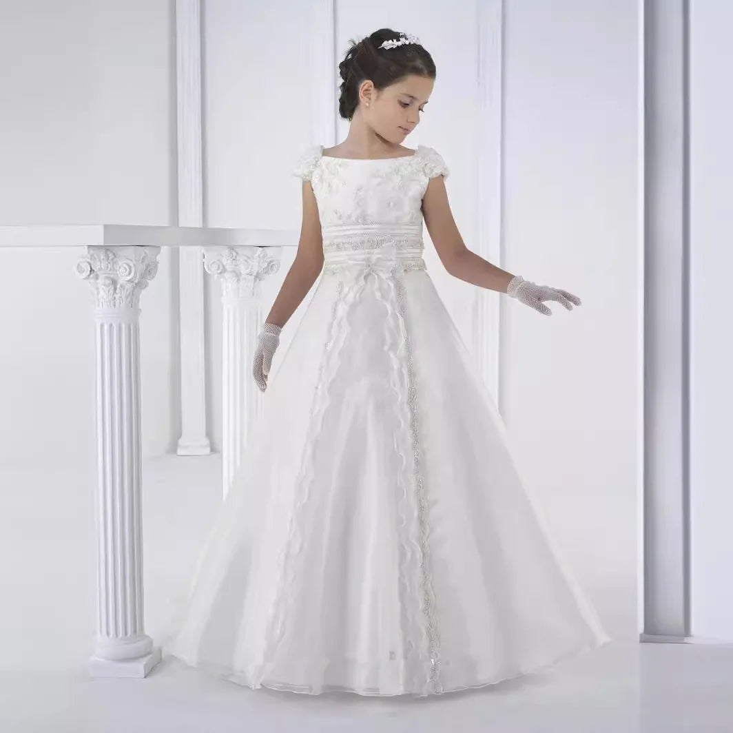 Luxury Puff Sleeve Girls Princess Dress Puffy Ball Gown Flower Girl Wedding Dress Elegant Birthday Party Evening Wear Vestidos