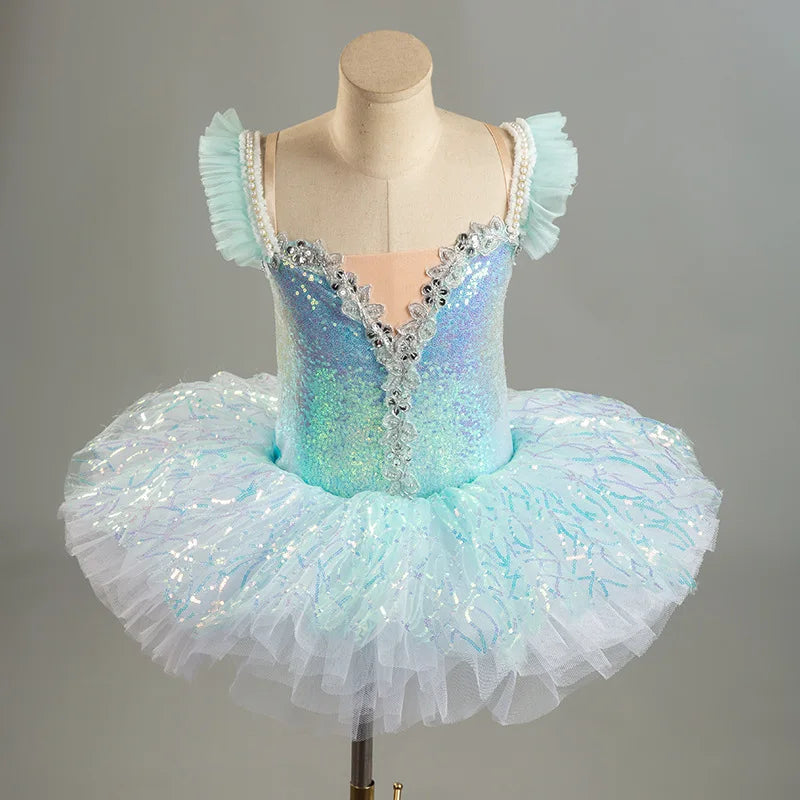 Professional Ballet Tutu Dress Kids Sweet 3D Mesh Skirted Leotard Children Gymnastics Practice Wear Stage Performance Outfits