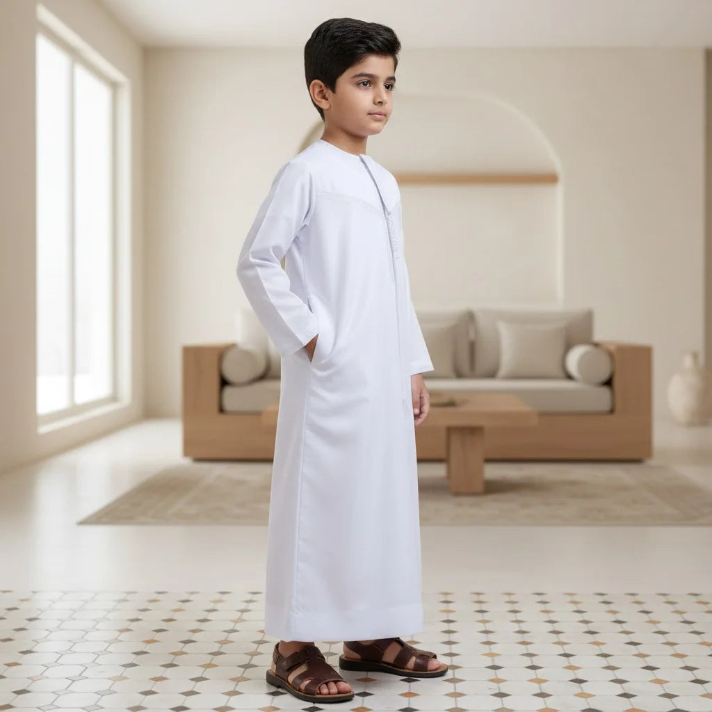 Muslim Kids Thobe Boys Islamic Kaftan Robe Children Arabic Saudi Abaya White Long Gown Ramadan Eid Prayer Performance Clothing