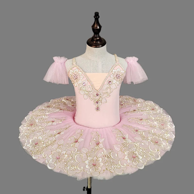 Professional Girls Ballet Dress Kids Short Sleeve Dance Leotard Children Gymnastics Tutu Skirt Student Examination Practice Wear