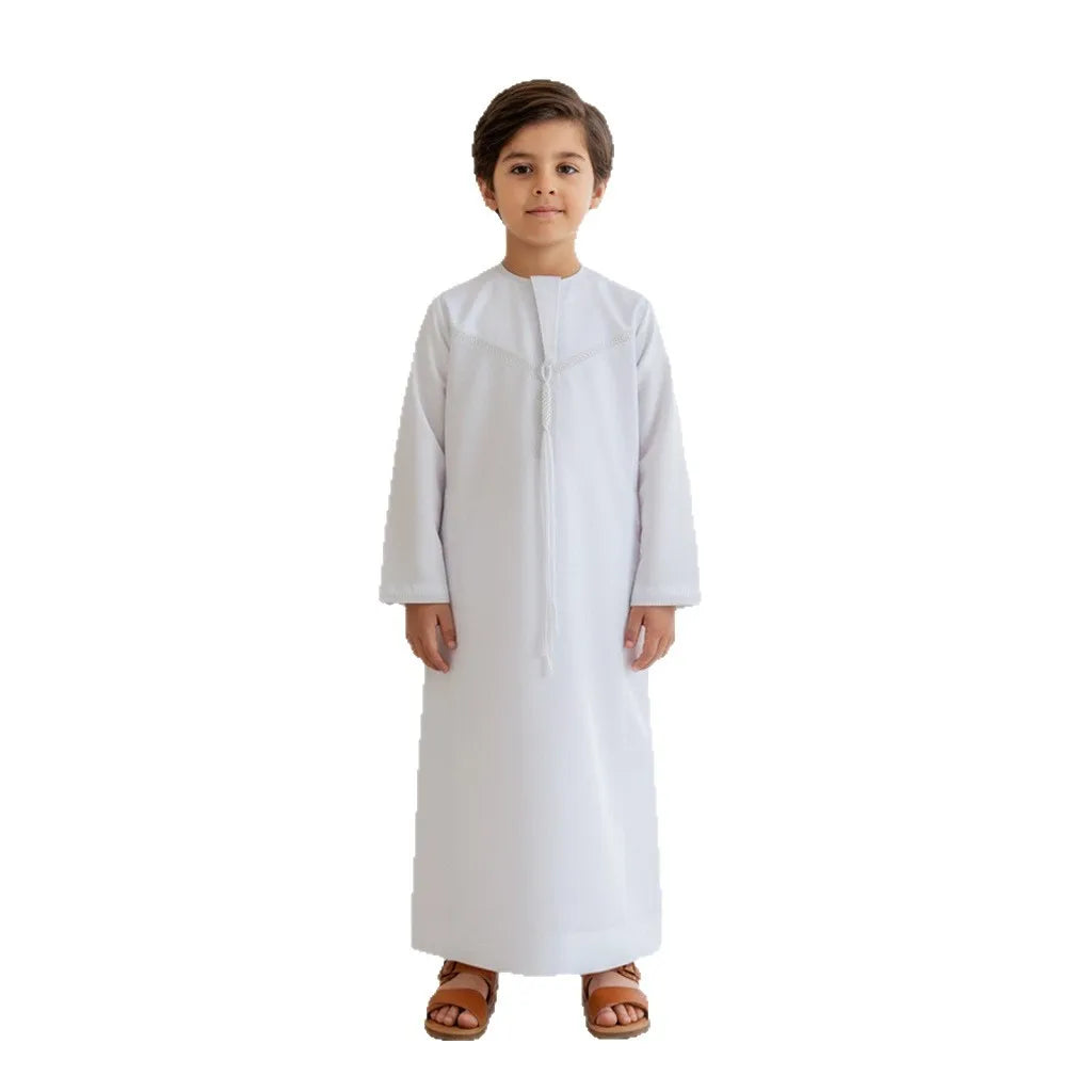 Muslim Kids Thobe Boys Islamic Kaftan Robe Children Arabic Saudi Abaya White Long Gown Ramadan Eid Prayer Performance Clothing