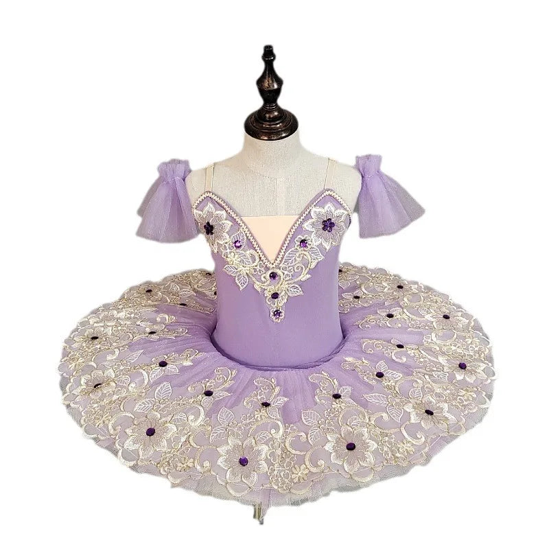 Professional Girls Ballet Dress Kids Short Sleeve Dance Leotard Children Gymnastics Tutu Skirt Student Examination Practice Wear