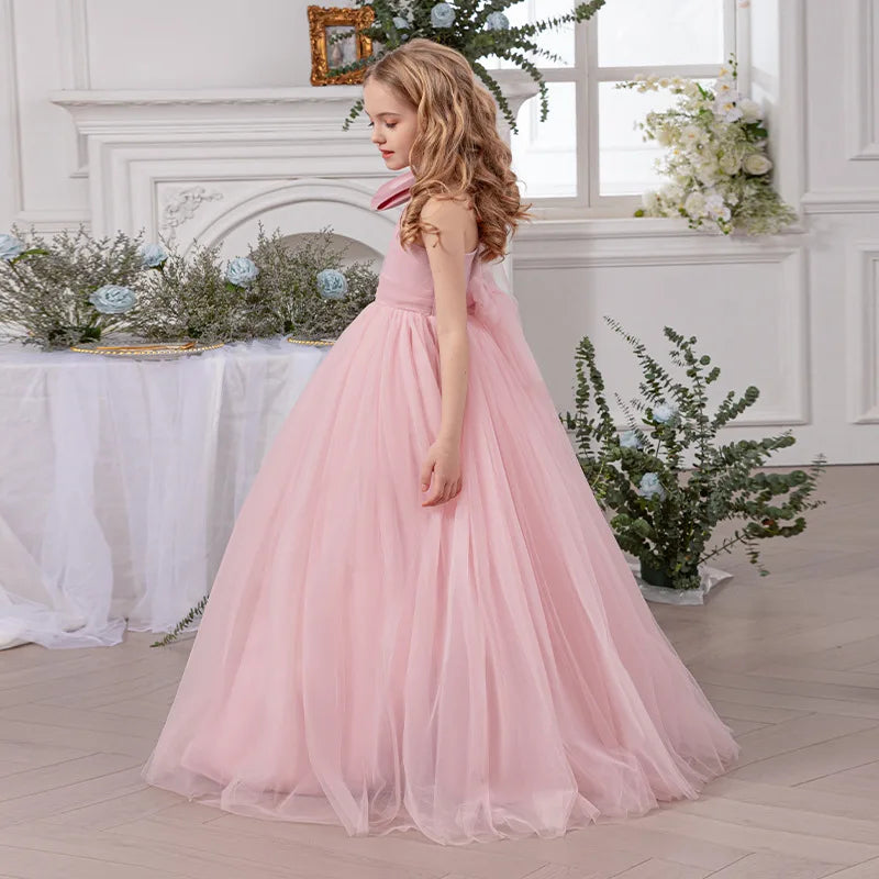 Flower Girl Dress for Wedding Kids Long Evening Gown Luxury Princess Tulle Dresses Big Girls Birthday Party Performance Vestidos