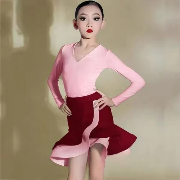 Professional Latin Dance Dress for Girls Kids Ballroom Dancewear Green Performance Costume Children Samba Rumba Salsa Vestidos