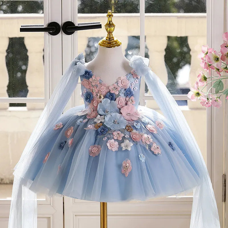 Luxury 3D Floral Girls Dress for Wedding Kids High-end Piano Performance Gown Children Host Catwalk Outfits Birthday Party Wear