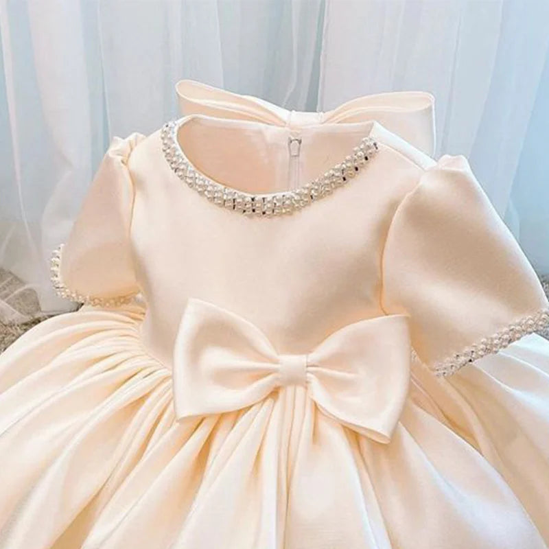 Champagne Kids Girls Tulle Dress Sequin Flower Girl Wedding Gowns Toddler Princess Party Dress for Baptism Christmas Performance