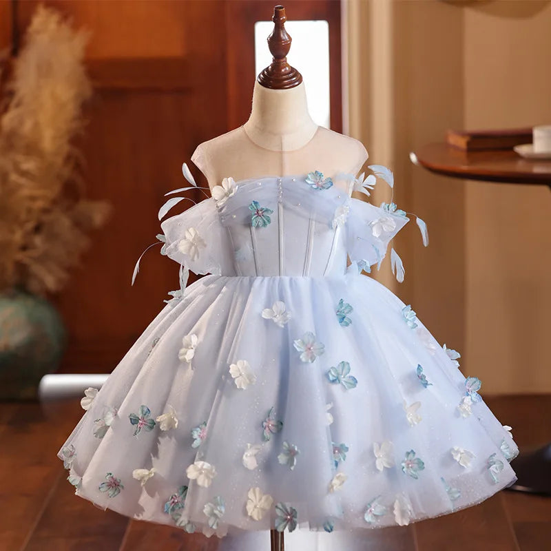 Elegant Flower Girl Dress for Wedding Kids Luxury Princess Gown Children Catwalk Runway Performance Boutique Party Vestidos