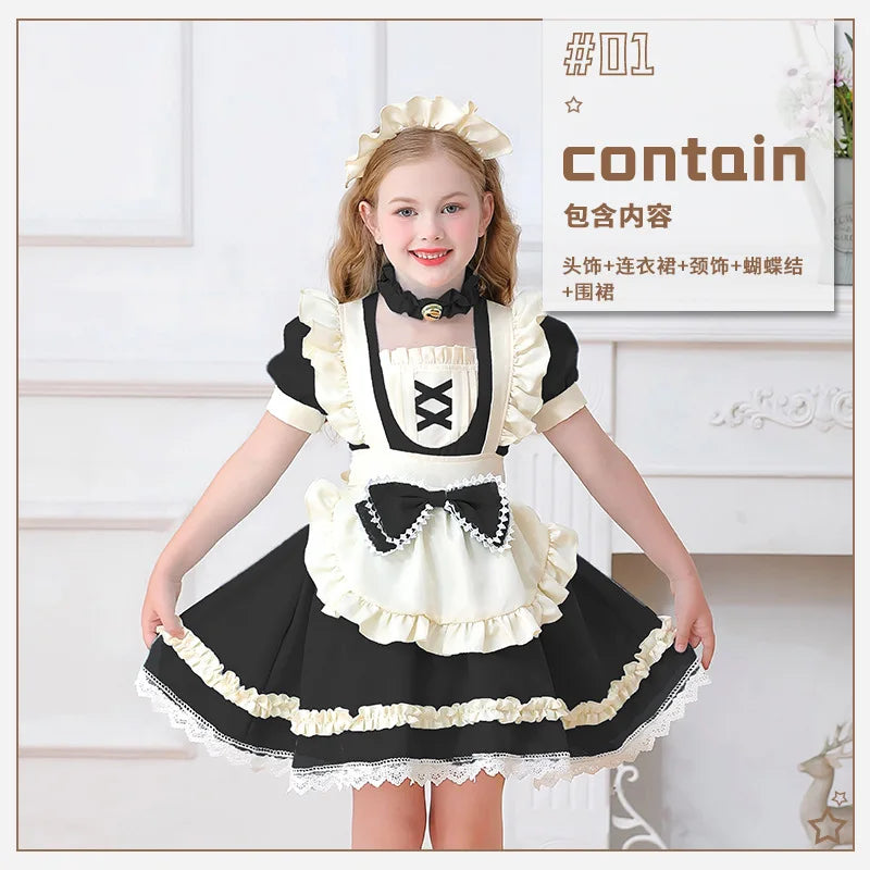 Traditional Colonial Girl Costume Kids Maid Apron Dress Children Vintage Prairie Style Outfits Stage Performance Halloween Party