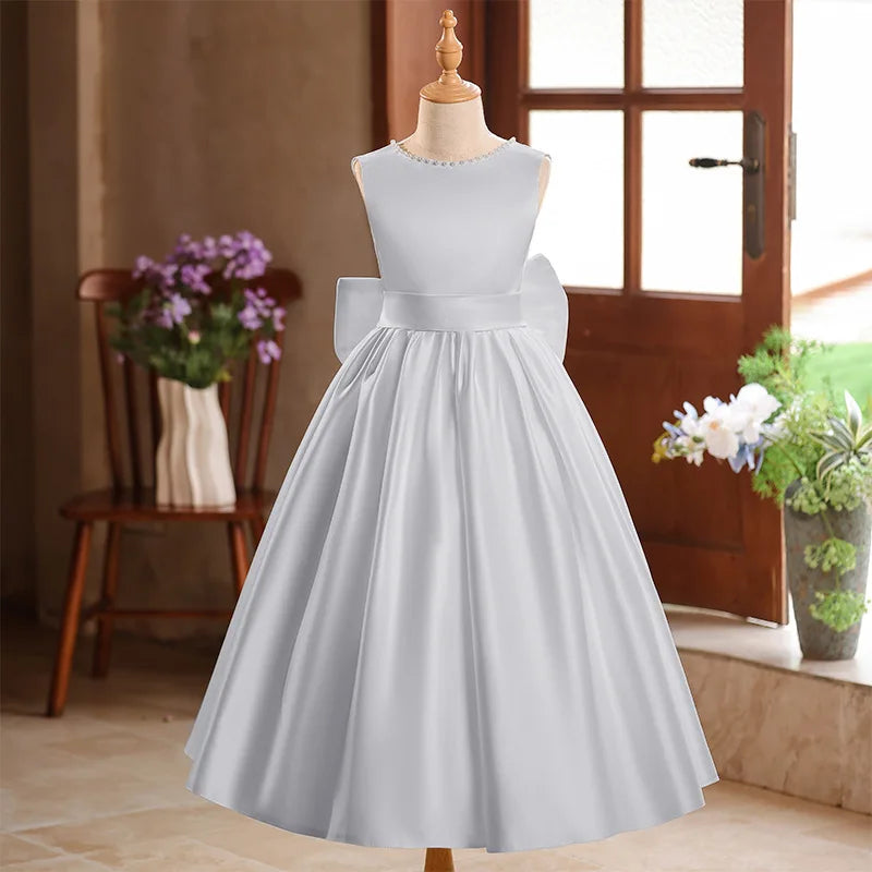 Luxury Champagne Girls Princess Dress Elegant Mesh Tulle Gown Big Kids Formal Party Event Dress Child Host Performance Outfits