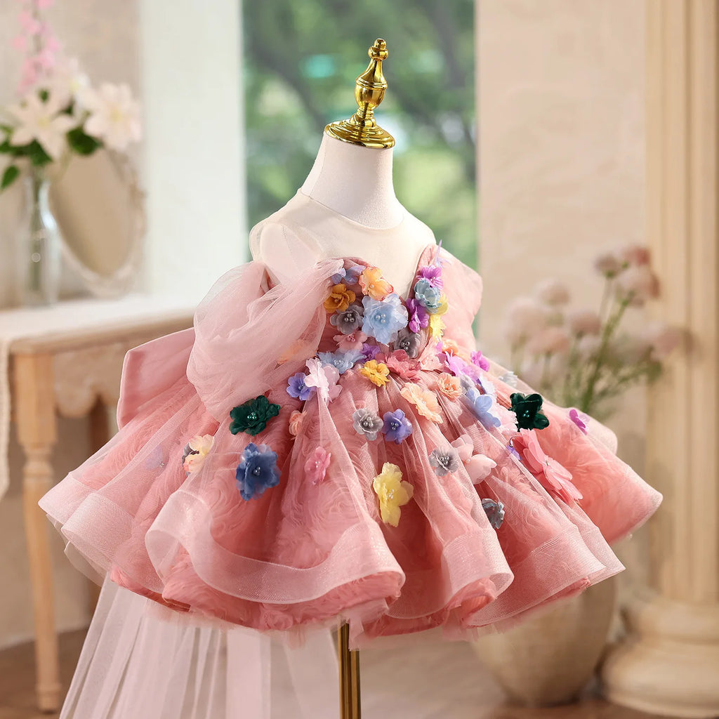 Elegant Flower Fairy Girls Princess Gown Kids Luxury Formal Birthday Party Dress Toddler Nature Style Performance Wear
