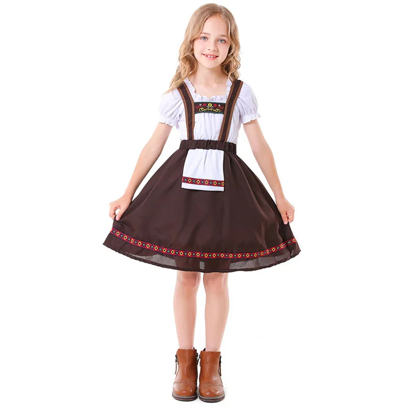 Traditional Bavarian Dirndl for Girls German Oktoberfest Costume Children Folk Performance Clothing Halloween Carnival Outfits