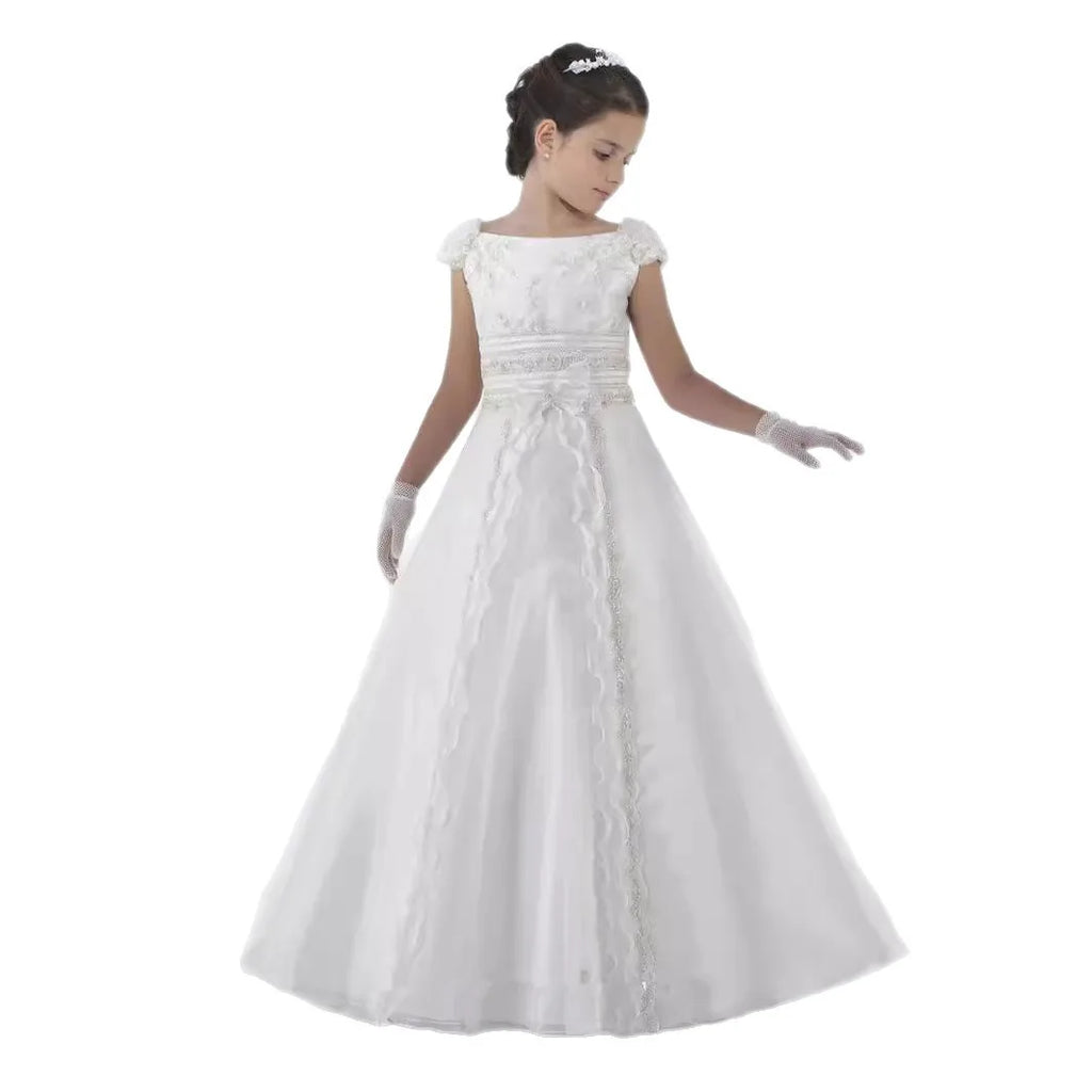 Luxury Puff Sleeve Girls Princess Dress Puffy Ball Gown Flower Girl Wedding Dress Elegant Birthday Party Evening Wear Vestidos
