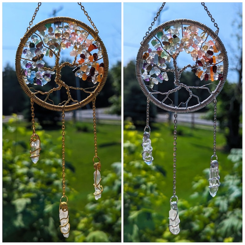 Four Season Tree of Life Sun Catcher- Handmade, Healing Stone, Light Catcher Spring, Summer, Fall, Winter, Window Ornaments