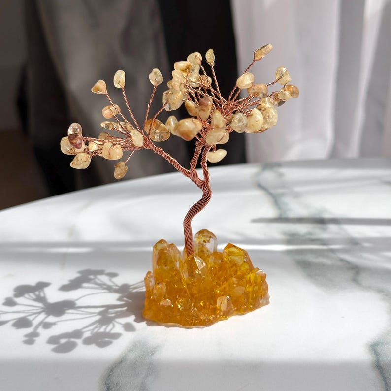 Crystal Tree Decor: Amethyst, Citrine, Rose Quartz Gemstone Sculpture