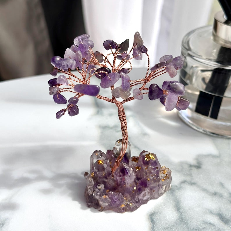 Crystal Tree Decor: Amethyst, Citrine, Rose Quartz Gemstone Sculpture