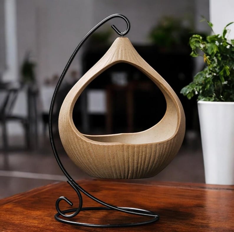 Hanging Ceramic Palo Santo Burner: Wood-Effect Incense Holder