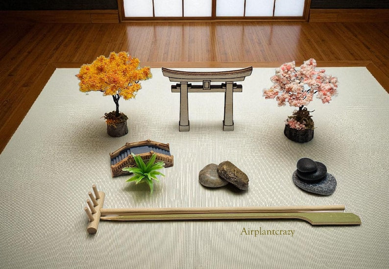 Desktop Zen Garden Kit: Handmade Miniature Meditation Garden with Buddha