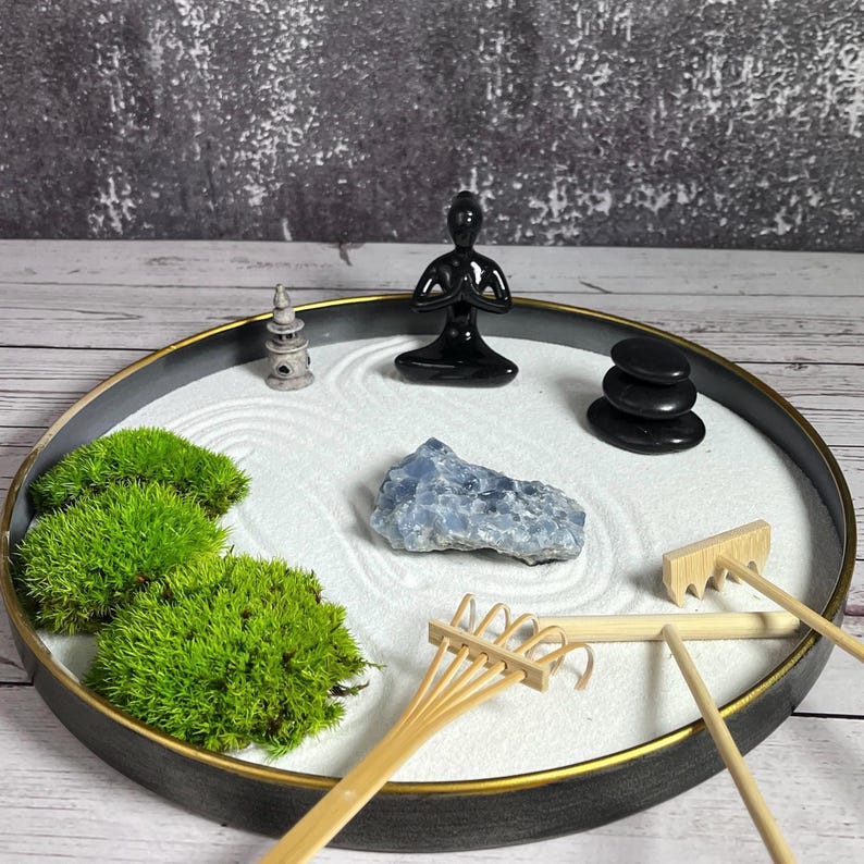 Zen Garden Kit for Men Stress Relief Office Decor Meditation Space Buddha Desk Accessory Mindfulness Tool Relaxation Gift Dad Husband Idea