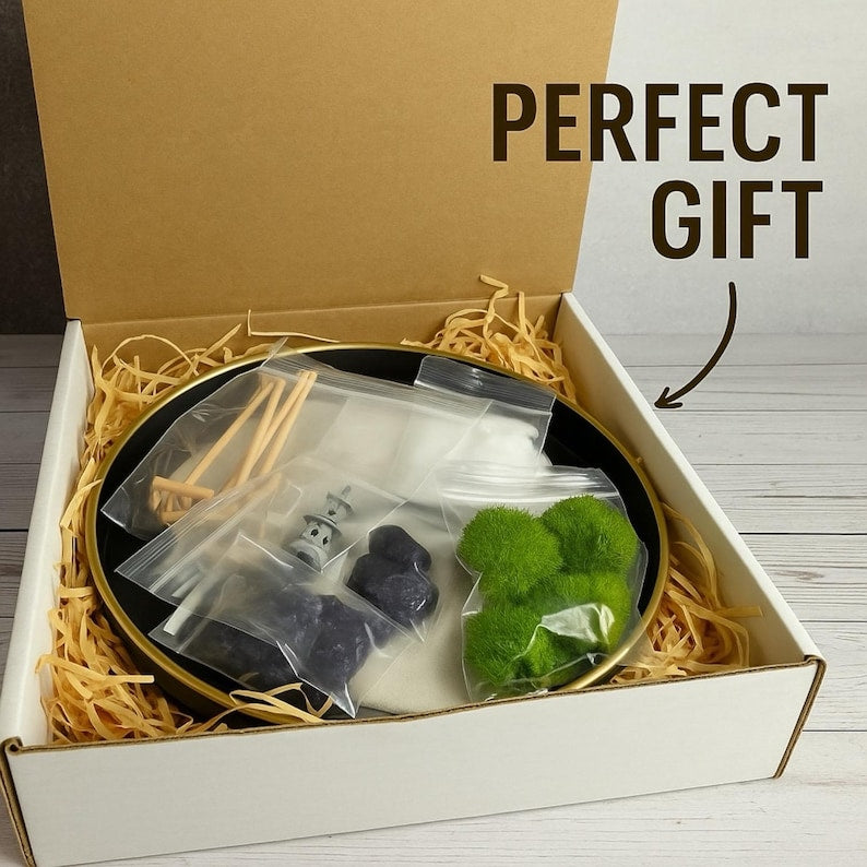 Zen Garden Kit for Men Stress Relief Office Decor Meditation Space Buddha Desk Accessory Mindfulness Tool Relaxation Gift Dad Husband Idea