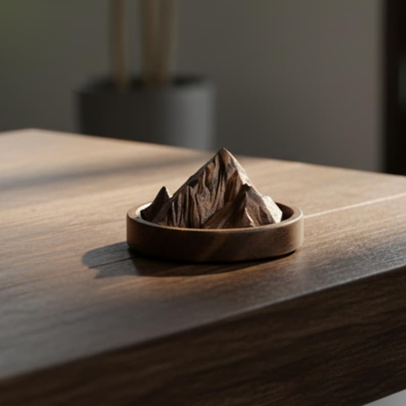 Wood Mountain Diffuser – Solid Wood Aroma Diffuser Block, Natural Essential Oil Holder, Alpine Peak Home Decor Gift