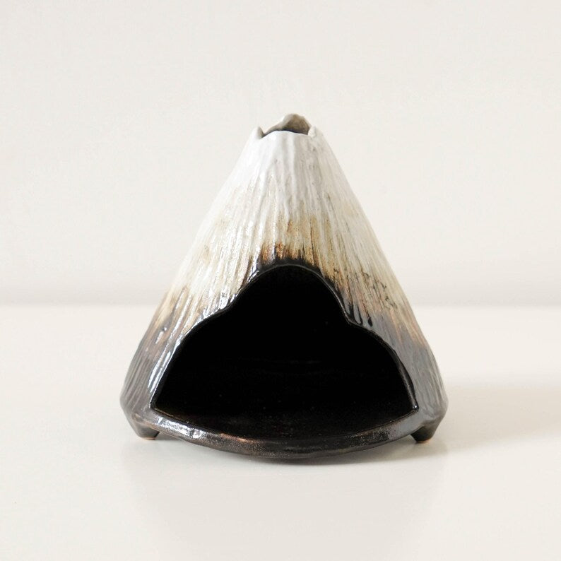 Palo Santo Holder, Wabi-Sabi Ceramic Incense Holder, Mountain Chimney Smudge Burner for Sage & Incense Cones, Ash Catcher, Zen Decor