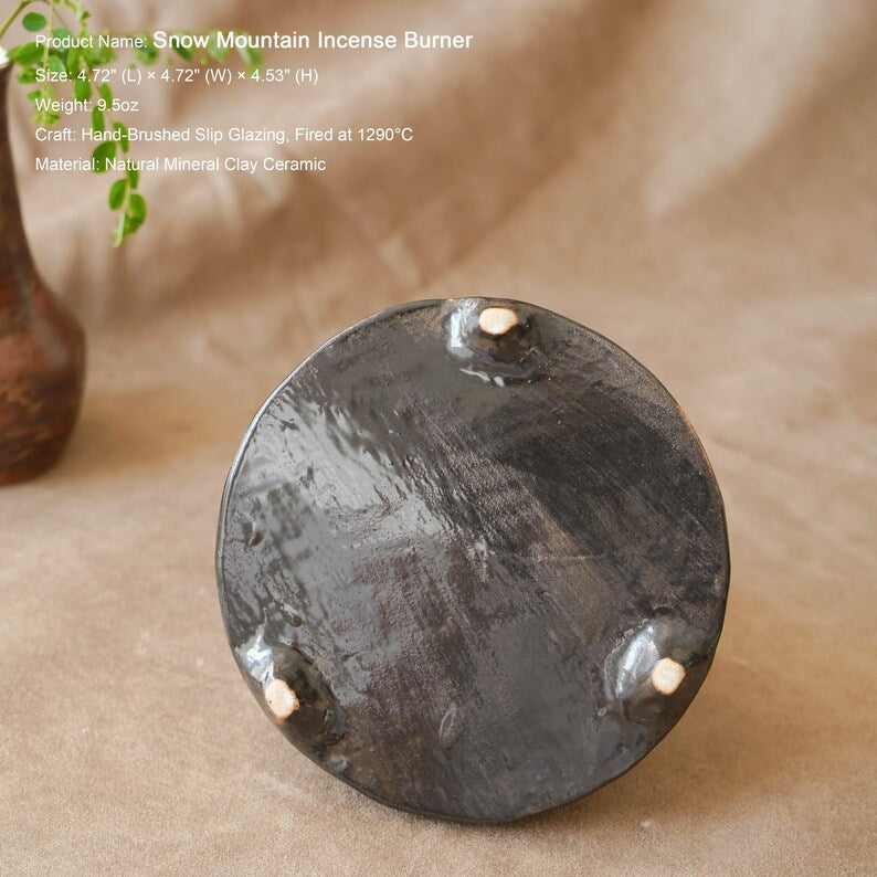 Palo Santo Holder, Wabi-Sabi Ceramic Incense Holder, Mountain Chimney Smudge Burner for Sage & Incense Cones, Ash Catcher, Zen Decor