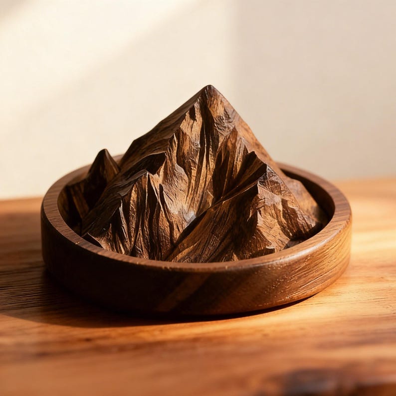 Wood Mountain Diffuser – Solid Wood Aroma Diffuser Block, Natural Essential Oil Holder, Alpine Peak Home Decor Gift