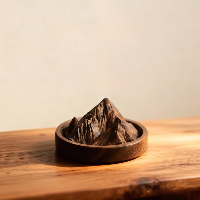 Wood Mountain Diffuser – Solid Wood Aroma Diffuser Block, Natural Essential Oil Holder, Alpine Peak Home Decor Gift