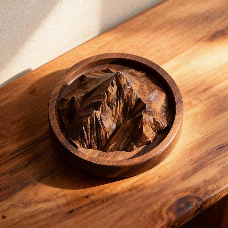 Wood Mountain Diffuser – Solid Wood Aroma Diffuser Block, Natural Essential Oil Holder, Alpine Peak Home Decor Gift