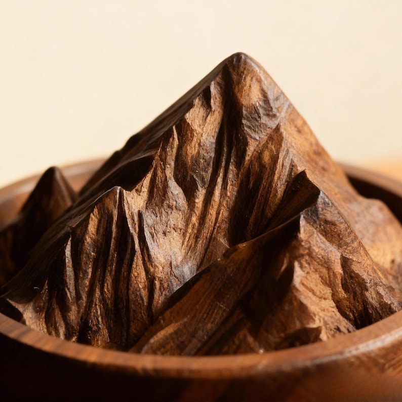 Wood Mountain Diffuser – Solid Wood Aroma Diffuser Block, Natural Essential Oil Holder, Alpine Peak Home Decor Gift