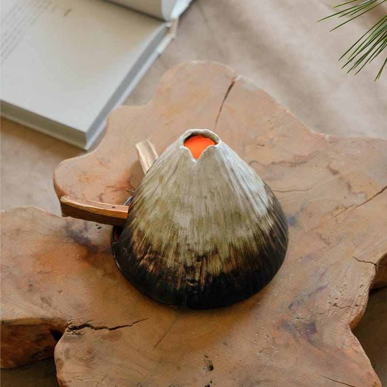 Palo Santo Holder, Wabi-Sabi Ceramic Incense Holder, Mountain Chimney Smudge Burner for Sage & Incense Cones, Ash Catcher, Zen Decor